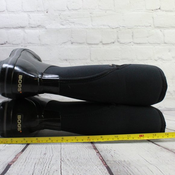 BOGS Plimsoll Black Fabric Rubber Waterproof Tall Winter Rain Boots Size 6 - Picture 6 of 9